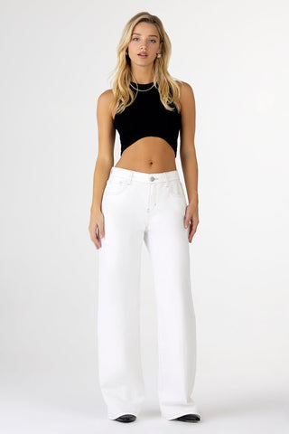 Miss Me Tropez Baggy Wide Leg Jeans in white