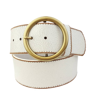 Wide Vintage Leather Belt with Round Buckle