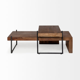 Mercana Maddox Brown Solid Wood Top Black Metal Base Nesting Coffee Tables Set