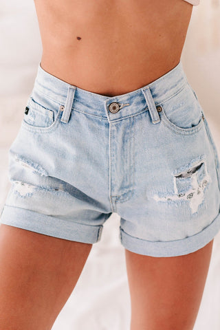 KanCan High Rise Repaired Mom Shorts