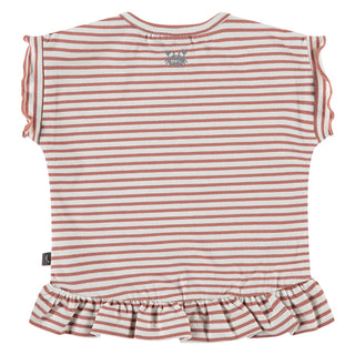 Babyface Baby Girl Striped Redwood Ruffle Tee