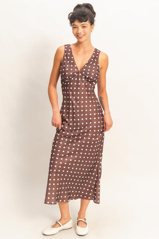 Womens Dress Featuring Rich Brown with Polka Dots