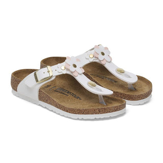 Birkenstock Kids Gizeh Flower in White Leather