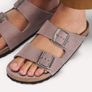 Birkenstock Arizona Soft Bed Suede Leather in Faded Purple