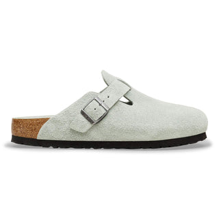 Birkenstock Boston Suede Soft Bed Leather in Pure Sage