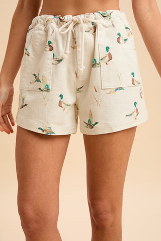 Melanie Mallard Duck Print Drawstring Shorts