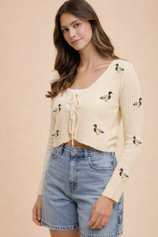 Celeste Mallard Duck Embroidered Sweater Cardigan