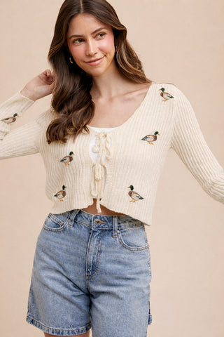 Celeste Mallard Duck Embroidered Sweater Cardigan