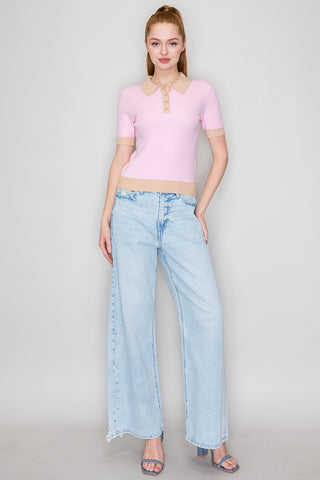 Emma Color Contrast Polo Sweater