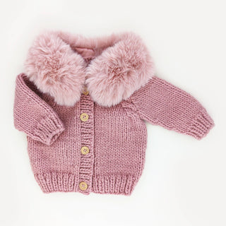 Huggalugs Fur Collar Rosy Cardigan