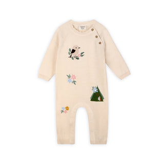 Viverano Baby Bird and Floral Knit Jumpsuit