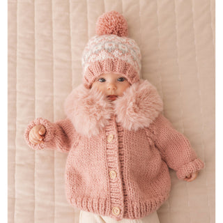 Huggalugs Fur Collar Rosy Cardigan