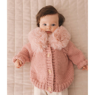 Huggalugs Fur Collar Rosy Cardigan