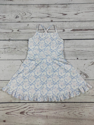 Girls Flower Bow Print Athletic Dress