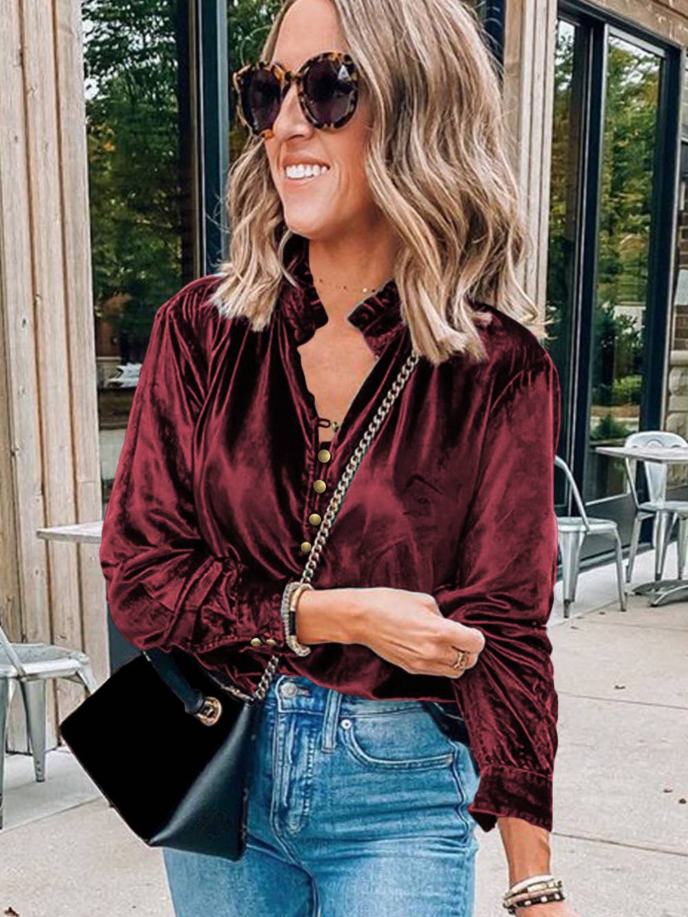 Francis Velvet Button Blouse One Common