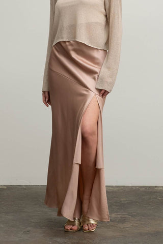 Tiffany Satin Side Slit Midi Skirt