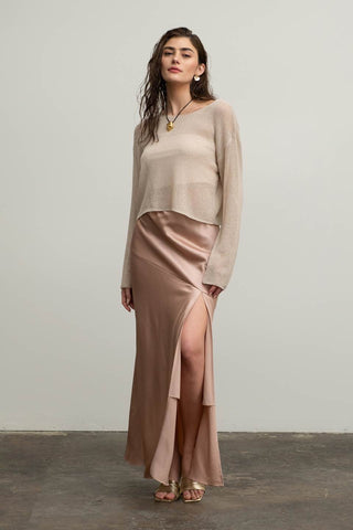 Tiffany Satin Side Slit Midi Skirt