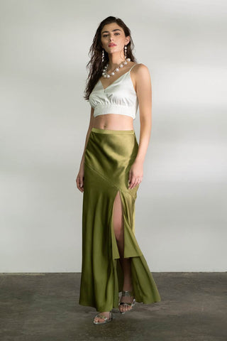 Tiffany Satin Side Slit Midi Skirt