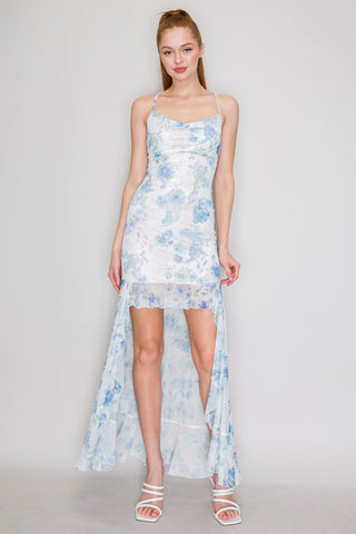 Tiffany Mesh High Low Ruffled Dress