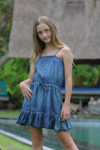 Flowers By Zoe Girls Denim Wash Dress DD5-DM