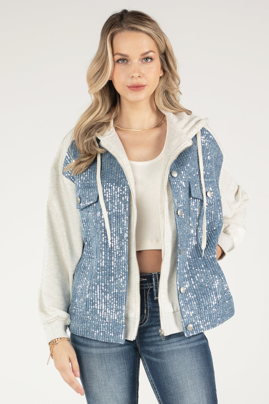 Miss Me Blair Denim Sequin Jacket – One Common