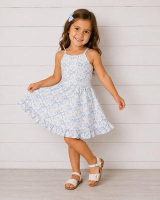 Girls Athletic Bow Print Dress