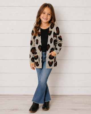 Girls Leopard Sweater Cardigan