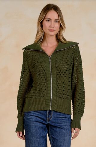 Elan Michelle Zip Open Knit Cardigan