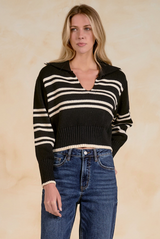 Elan Trish V Neck Collared Sweater