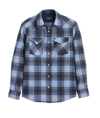 Pendleton Canyon Shirt in Tan Blue Plaid