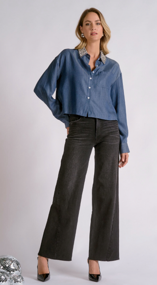 Elan Emily Rhinestone Collar Blouse