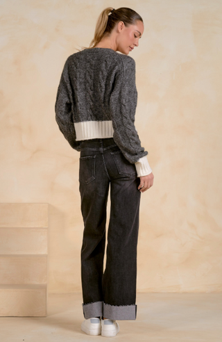 Elan Nell Cable Knit V Sweater