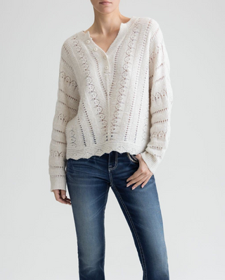 Miss Me Brentley Pointelle Fuzzy Sweater