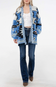 Miss Me Alma Aztec Print Fringe Cardigan