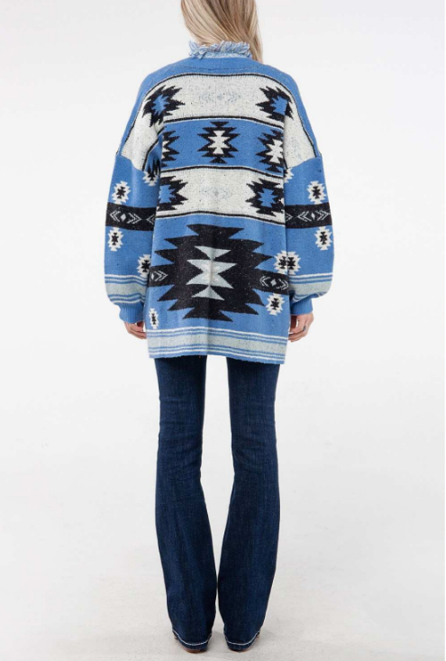 Miss Me Alma Aztec Print Fringe Cardigan