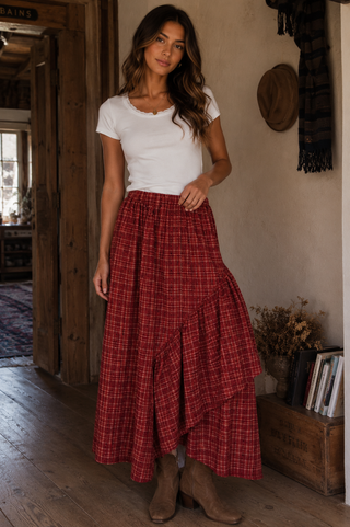 Ashley Handkerchief Ruffle Midi Skirt