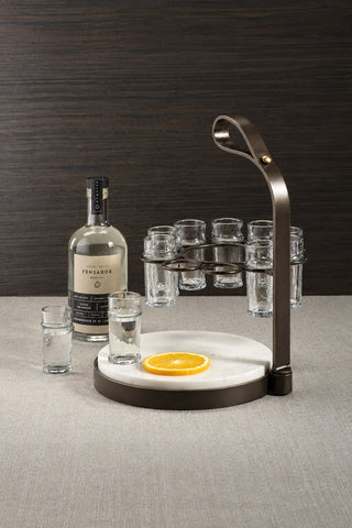 Tequilero 10 Shot Tequila set with Marble Cutting Board