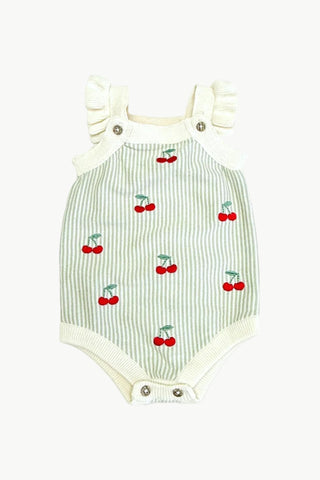 Viverano Cherry Stripe embroidered Ruffle Romper