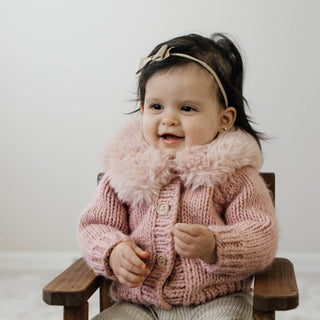 Huggalugs Fur Collar Rosy Cardigan