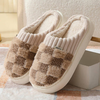 Cozy Checkered Fuzzy Warm Slippers