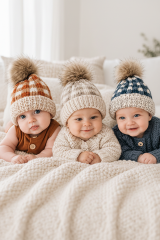 Huggalugs Buffalo Check Pom Beanies