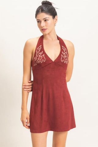 Bethany Suede Halter Dress