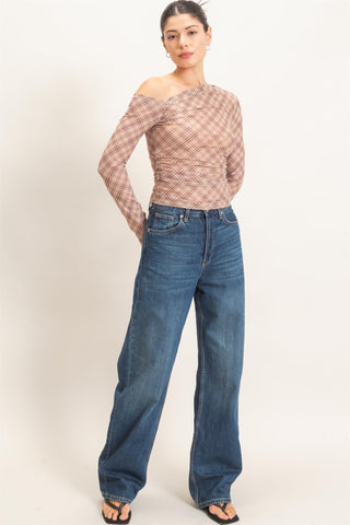 Heather Plaid Off Shoulder Top
