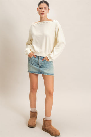 Tiffany Studded Crew Sweatshirt