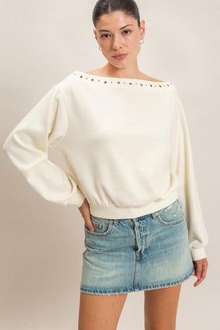 Tiffany Studded Crew Sweatshirt