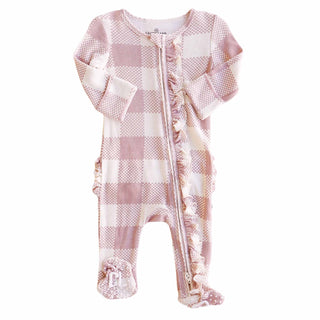 Caden Lane Baby Check Ruffle Footie