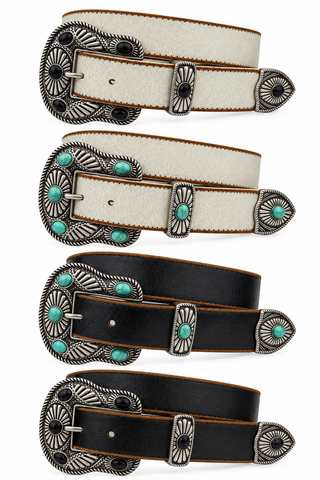 Vintage Leather Belt with Western Buckle