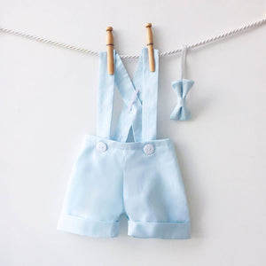 Crisp Linen Shortalls - Baby Blue