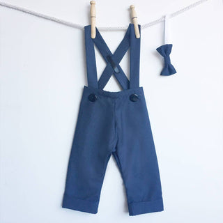 Poplin Longalls w/bowtie - Navy Blue