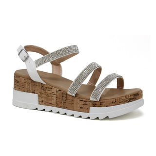 Yoki Rhinestone Strappy Cork Wedge Sandals